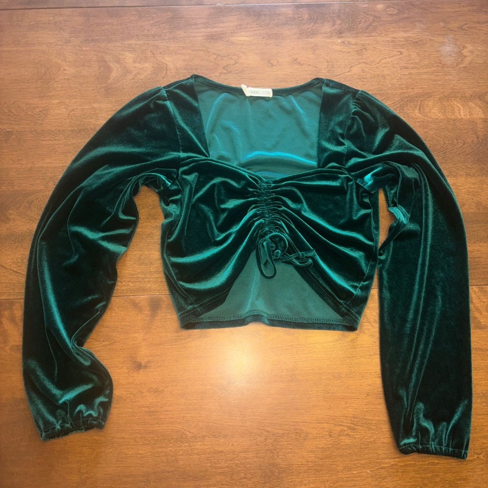Emerald Green Velvet Ruched Top